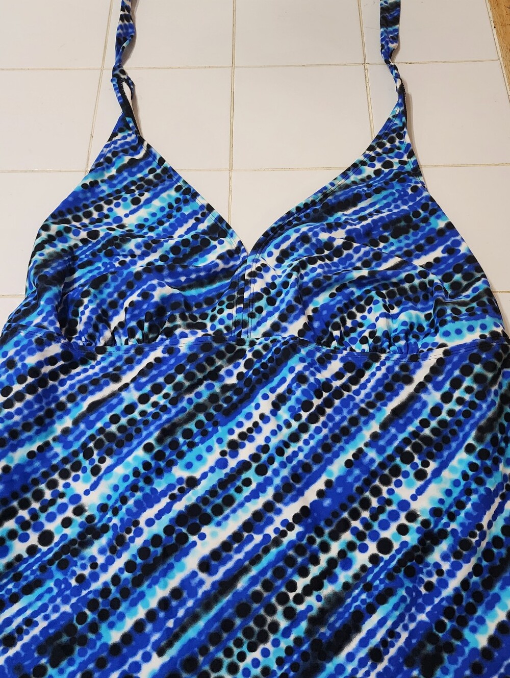 Blue Patterned Tankini Top